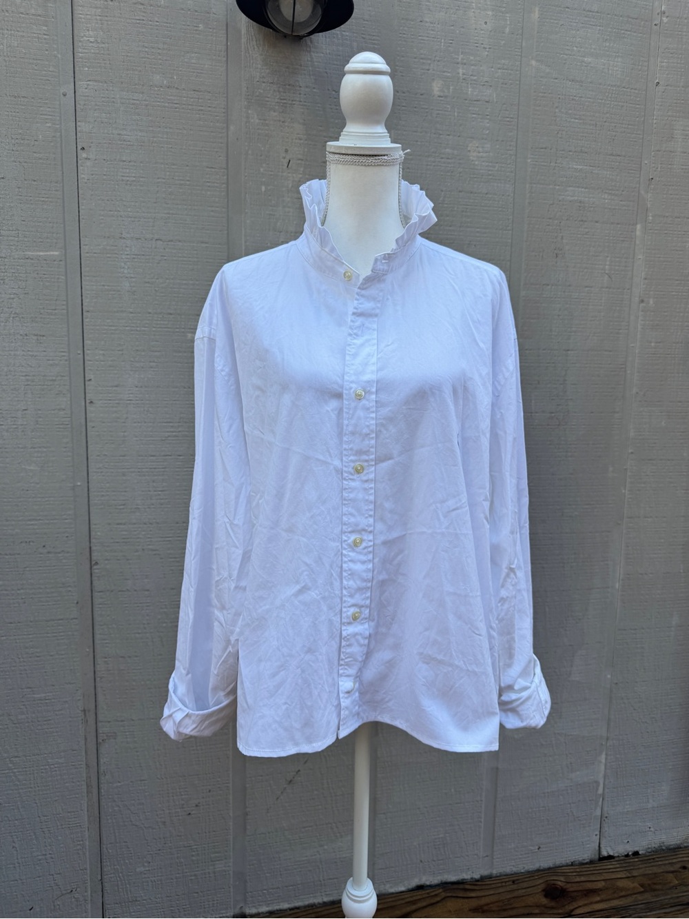 Polo by Ralph Lauren White Refashioned Ruffle-Collar Cropped Button-Down Shirt